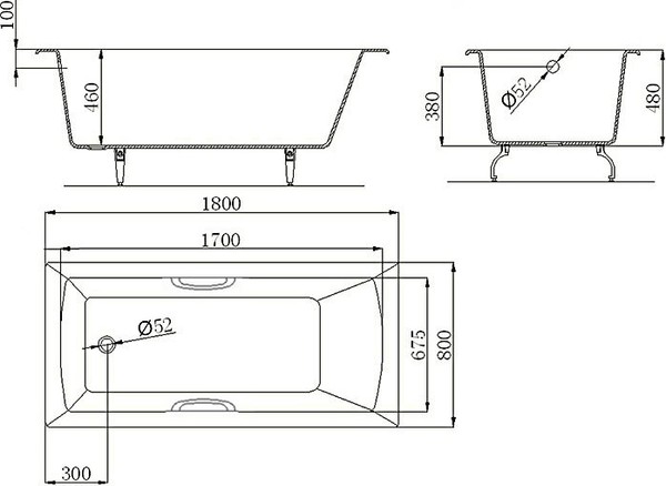 Чугунная ванна Castalia Prime 180x80x48 с ручками