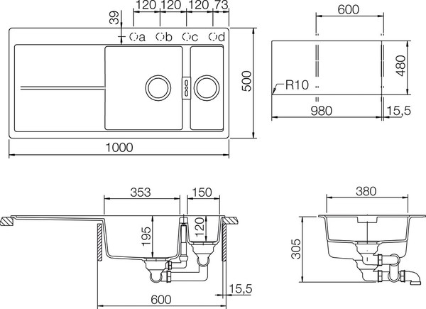 Мойка кухонная Schock Horizont 60D (D-150) магма, интегрированная