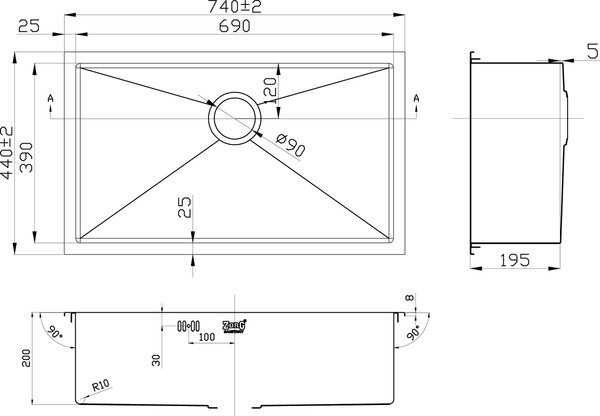 Мойка кухонная стальная Zorg Inox RX RX-7444 44x74