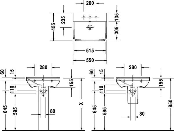 Раковина Duravit P3 Comforts 2331550000 55 см