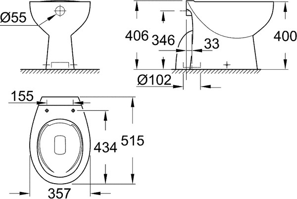 Унитаз приставной Grohe Bau Ceramic 39431000