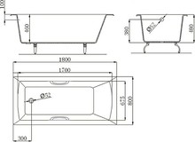 Чугунная ванна Castalia Prime 180x80x48 с ручками